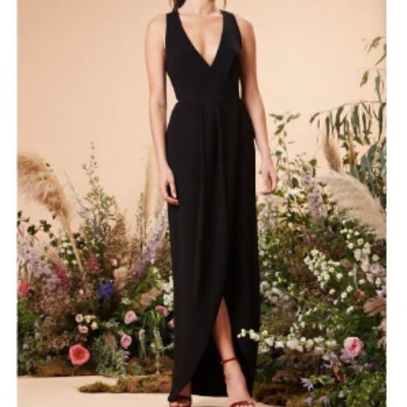 Dress The Population Ariel Faux Wrap Dress in Black sz M - Picture 1 of 5